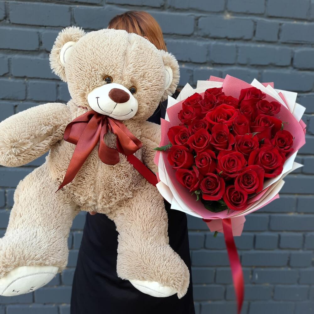 Buchet 25 Trandafiri Si urs de plus