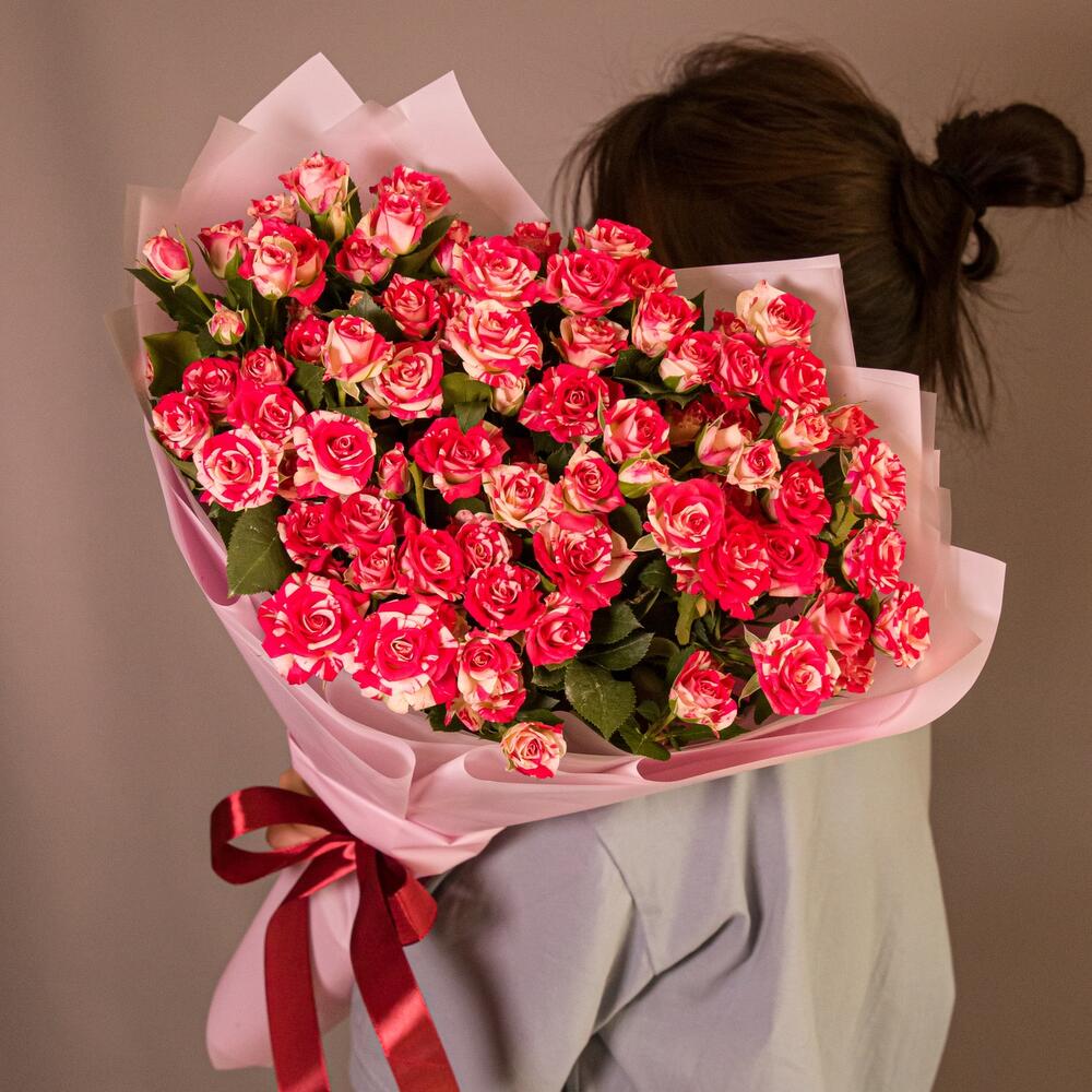buchet 25 trandafiri mini bicolori