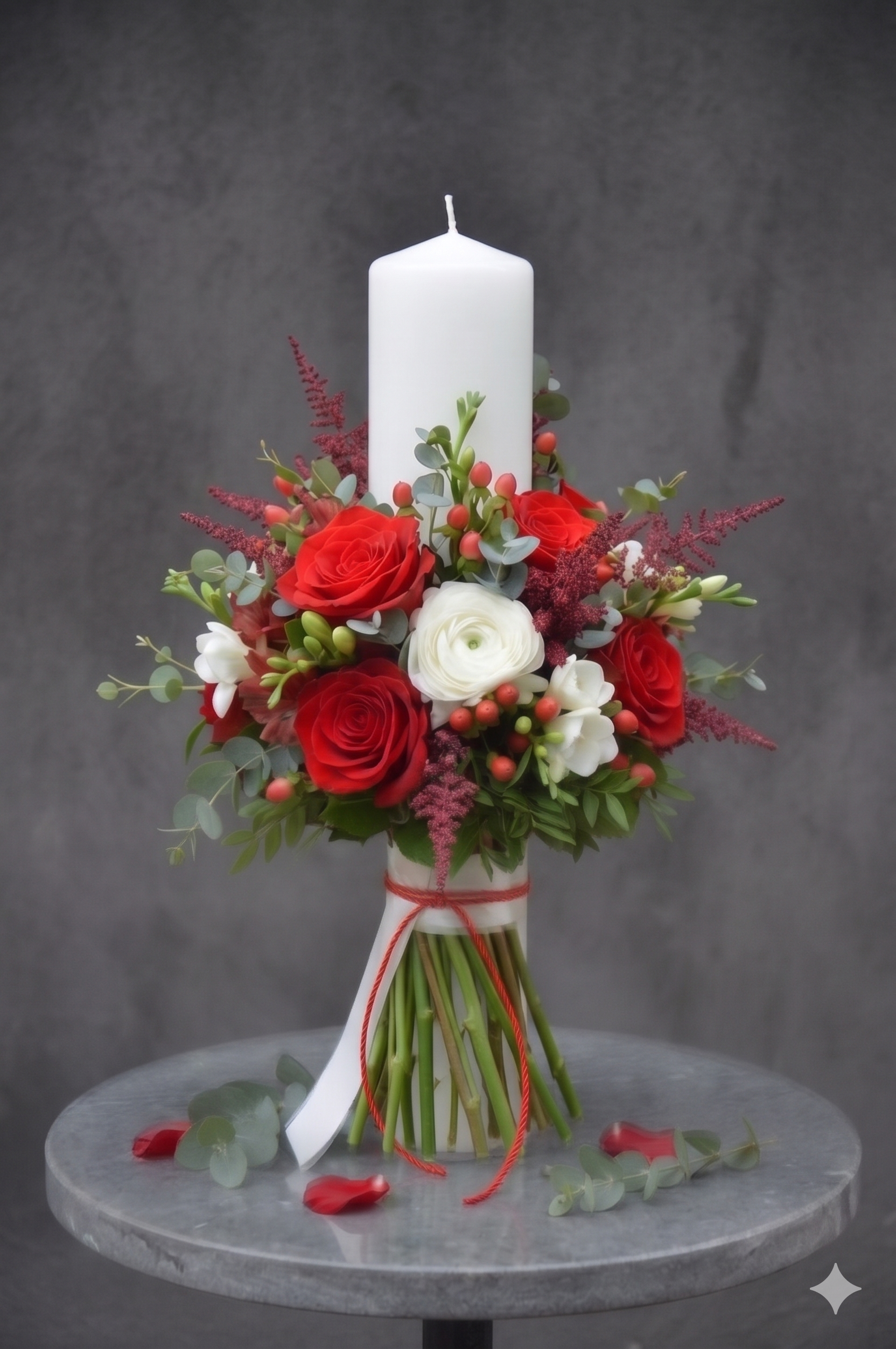 Lumânare de Cununie 40 cm Trandafiri Roșii Astilbe